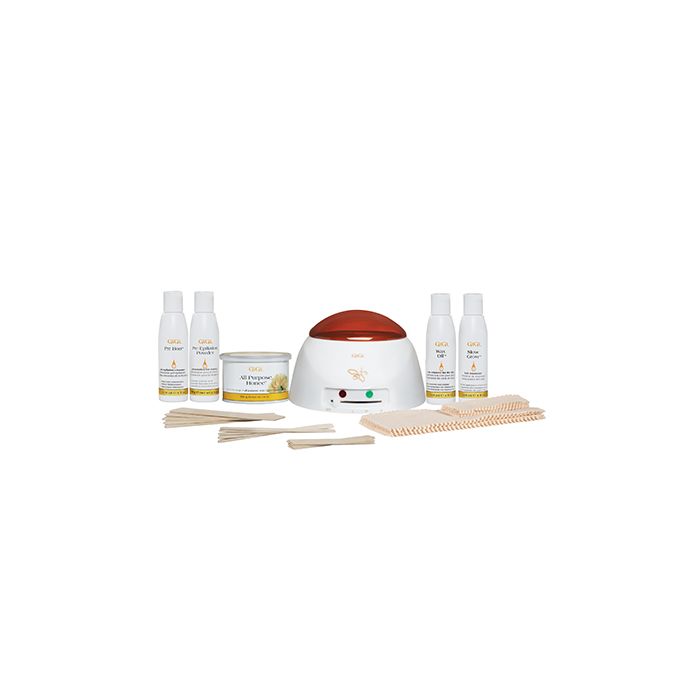 GiGi Student Starter Wax Kit featuring Wax Warmer, All Purpose Honee Wax, Waxing Care Products, Applicators, & Muslin Strips