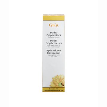 Front view of GiGi Petite Applicators in retail packaging labeled with the product name in 3 different languages